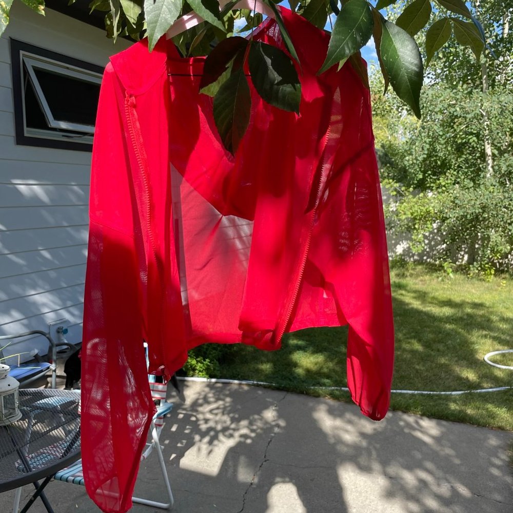 Red Lanston Sport sheer yoga zip-up hoodie